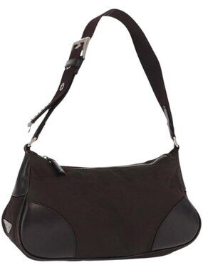 Authentic PRADA Shoulder Bag Nylon Khaki Silver